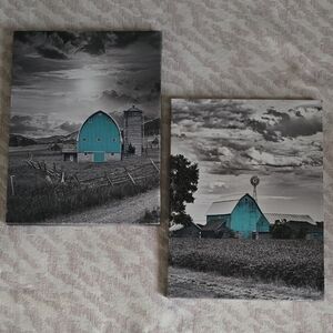 Rustic Farmhouse Barn Canvas Set - Teal Accent